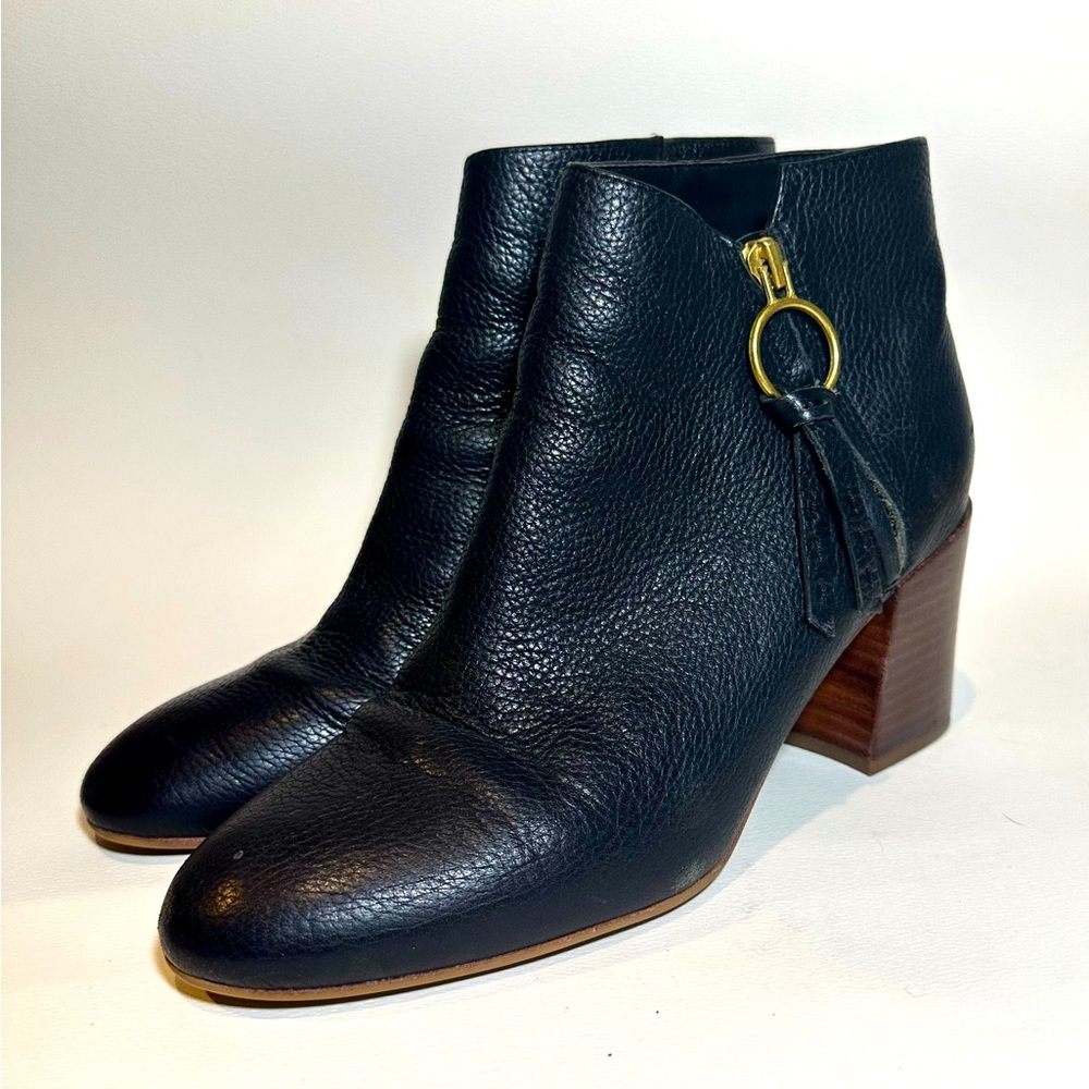 Franco Sarto Black Pebbled Leather Callahan Booties | Block Heel | Ankle Boot